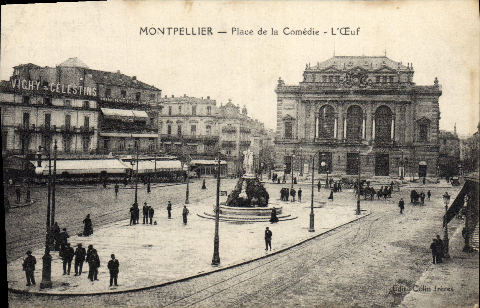 VINTAGE POSTCARD Montpellier Places Comedy Vichy Celestins