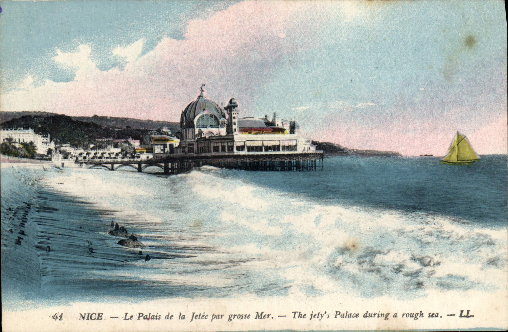 POSTAL de la VENDIMIA Niza el paladar del embarcadero por el mar pesado