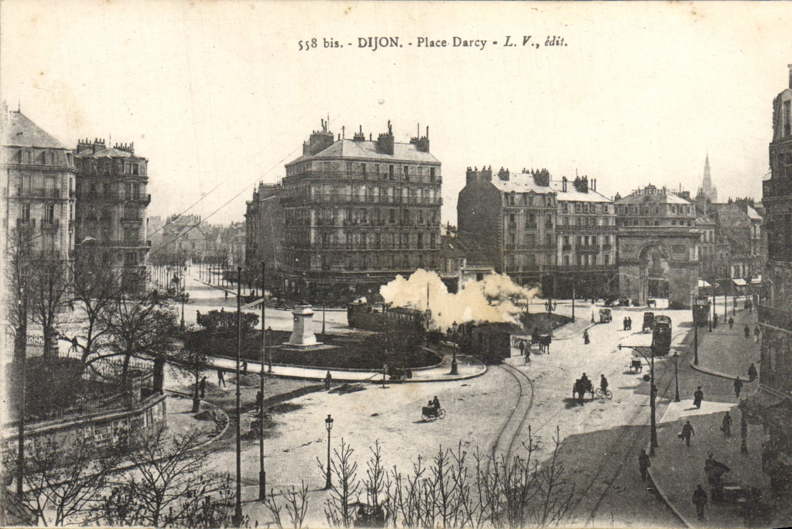 VINTAGE POSTCARD Dijon Place Darcy steam train