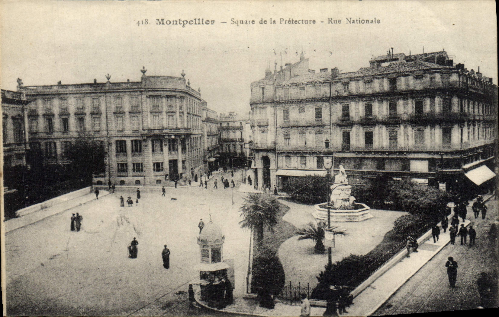 VINTAGE POSTCARD Montpellier Public garden of Pretecture National Street