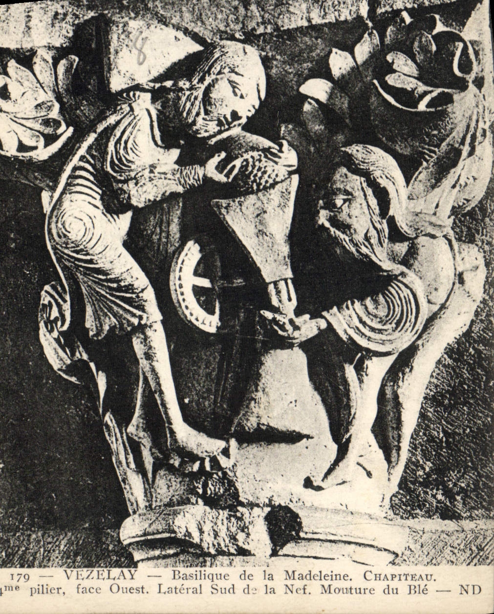 Basílica de Vezelay de la POSTAL de la VENDIMIA pulido del pilar del capital de Madeleine del 4to del maíz