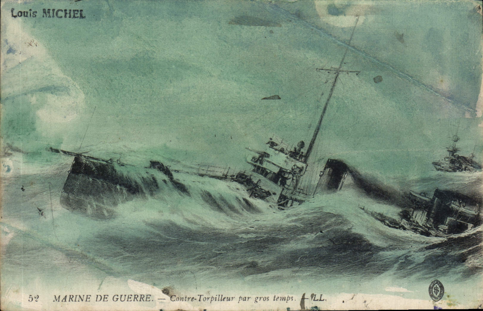 VINTAGE POSTCARD Navy Against Destroyer by heavy weather