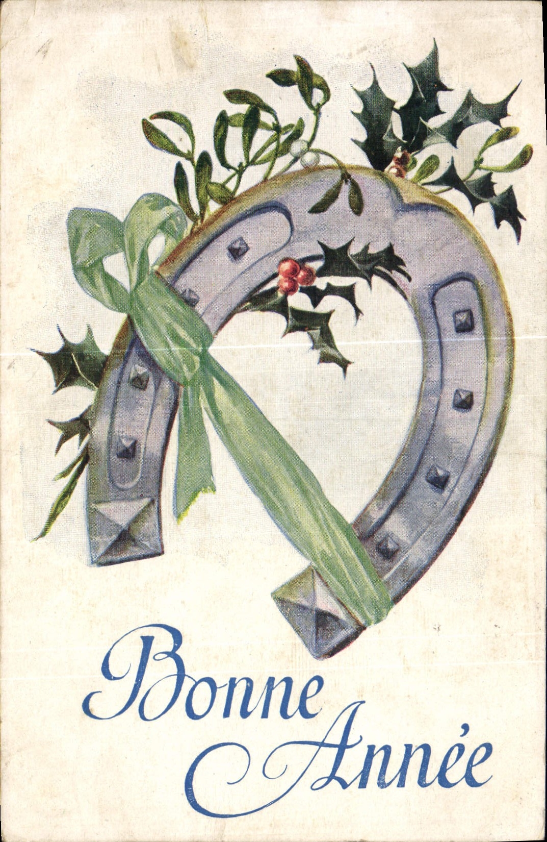 VINTAGE POSTCARD Fantaisie Horseshoe Happy New Year