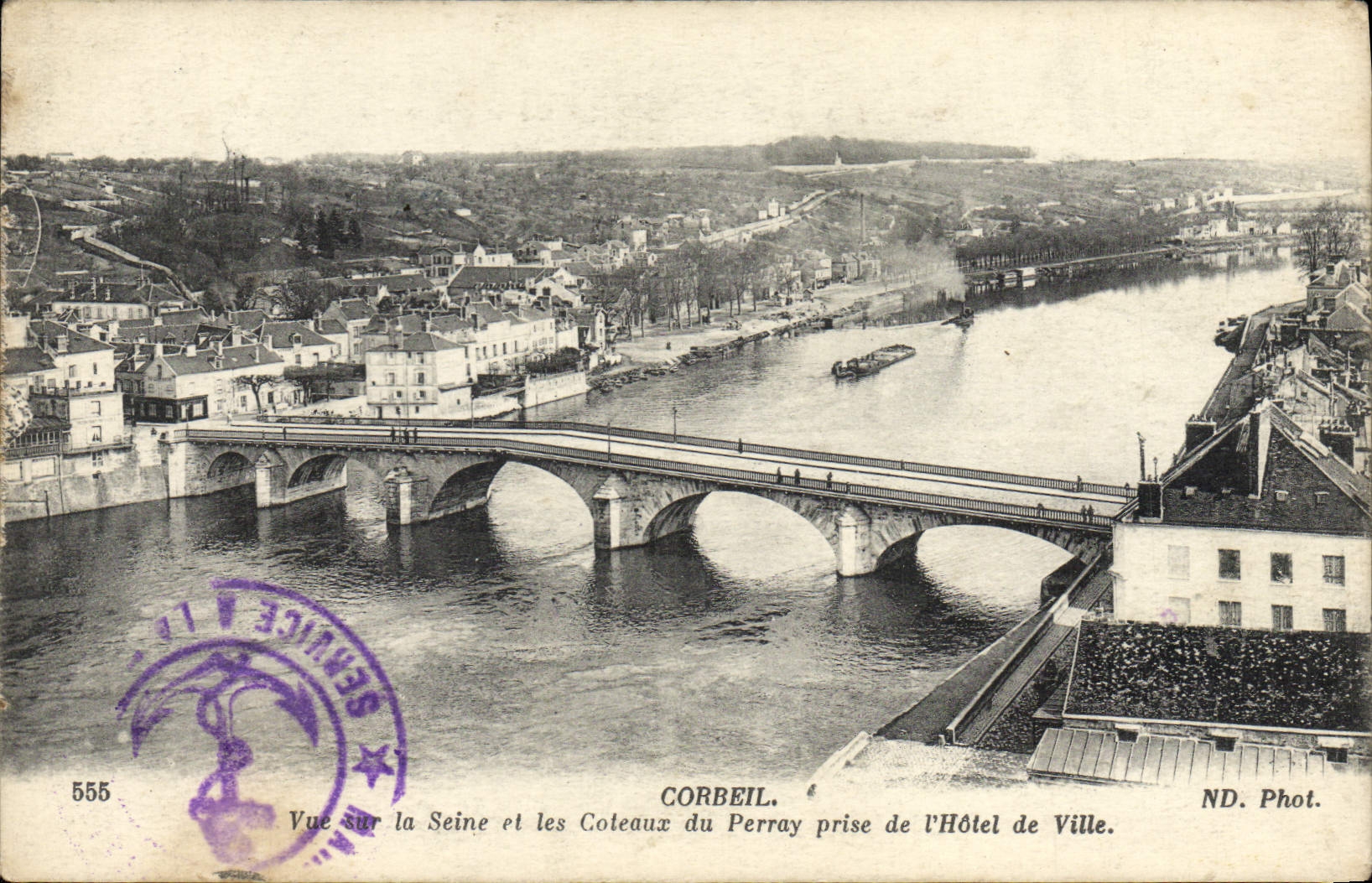 POSTAL Corbeil de la VENDIMIA visto en las cuestas de Seine de Perray tomadas del ayuntamiento