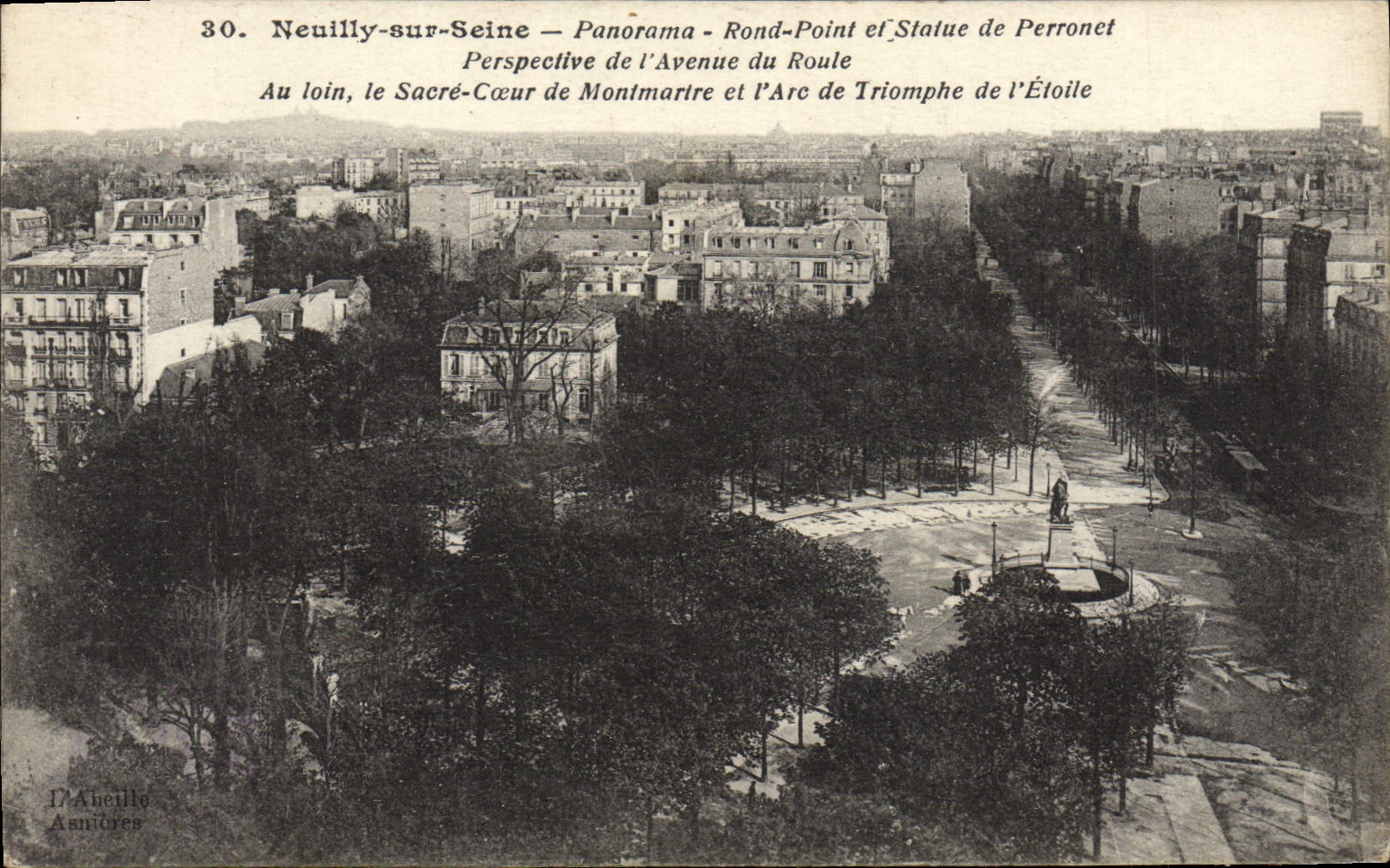 POSTAL de la VENDIMIA Neuilly sur Seine alrededor del punto del panorama y de la estatua de la perspectiva de Perronet de la avenida de Rolls