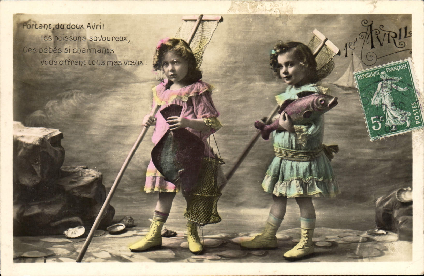 VINTAGE POSTCARD Fantasy Poisson Children