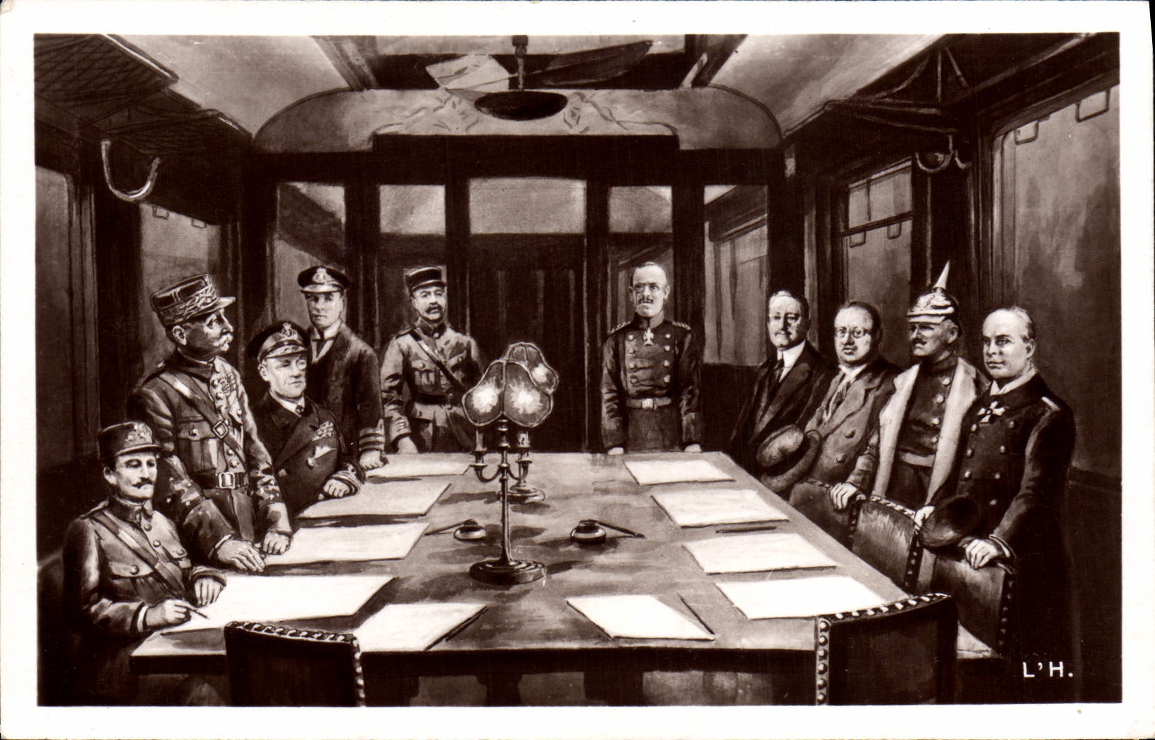 VINTAGE POSTCARD Signature of the Armistice on November 18th 1918 Militaria Weygand Foch Marshal