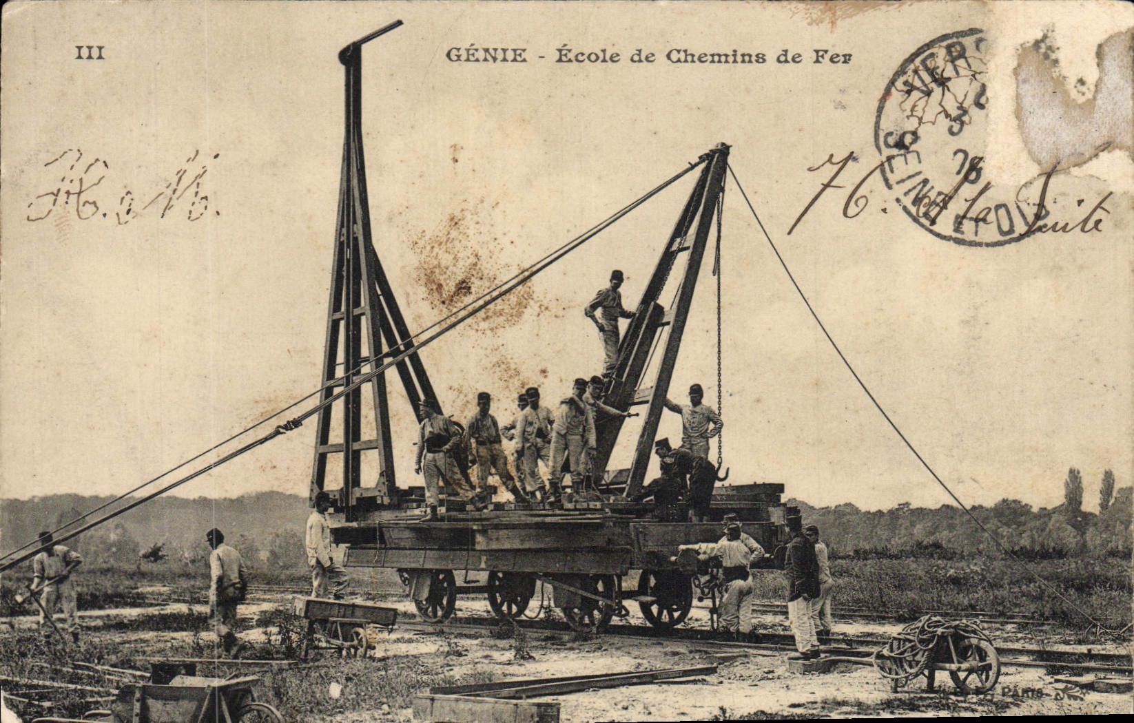 CPA Genie Ecole de Chemins de Fer Militaria