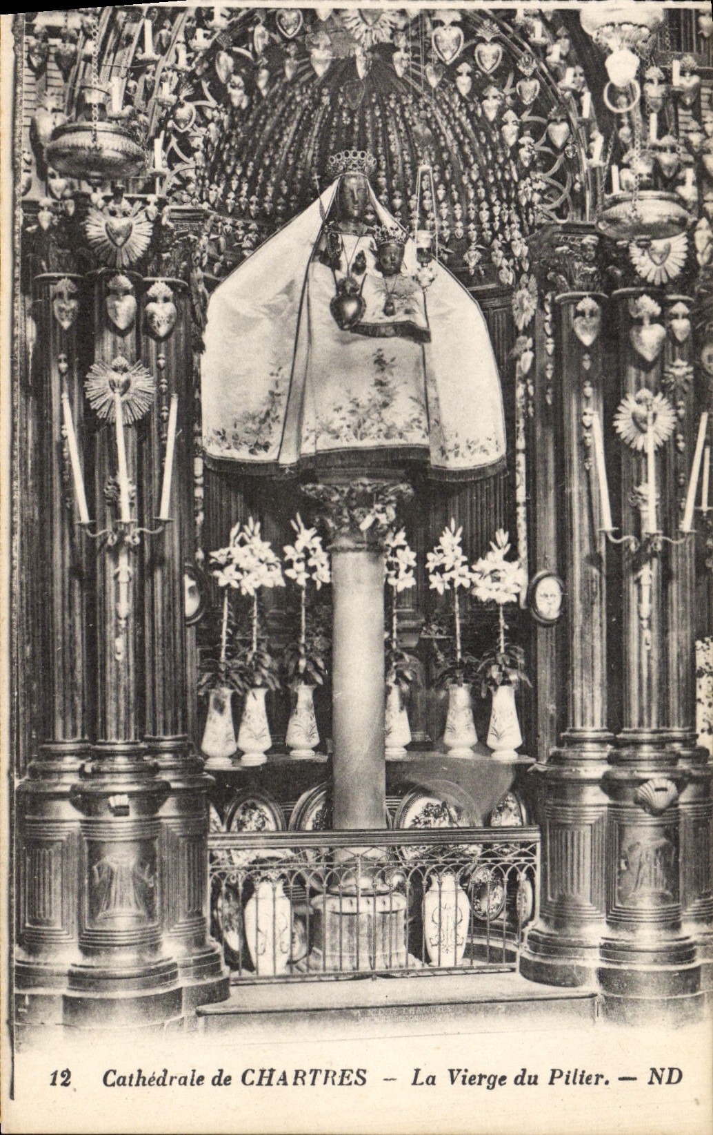 Catedral de la POSTAL de la VENDIMIA de Chartres la virgen y el pilar
