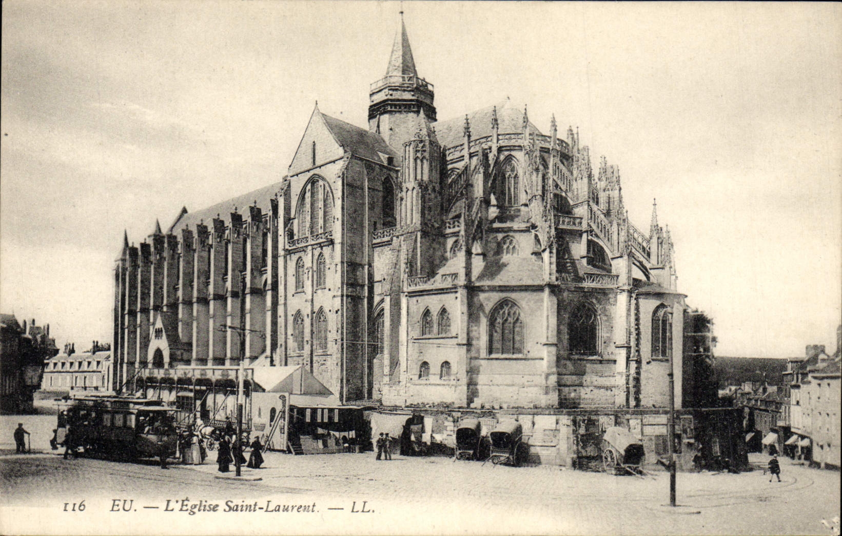VINTAGE POSTCARD Have the Church Saint Laurent Tram