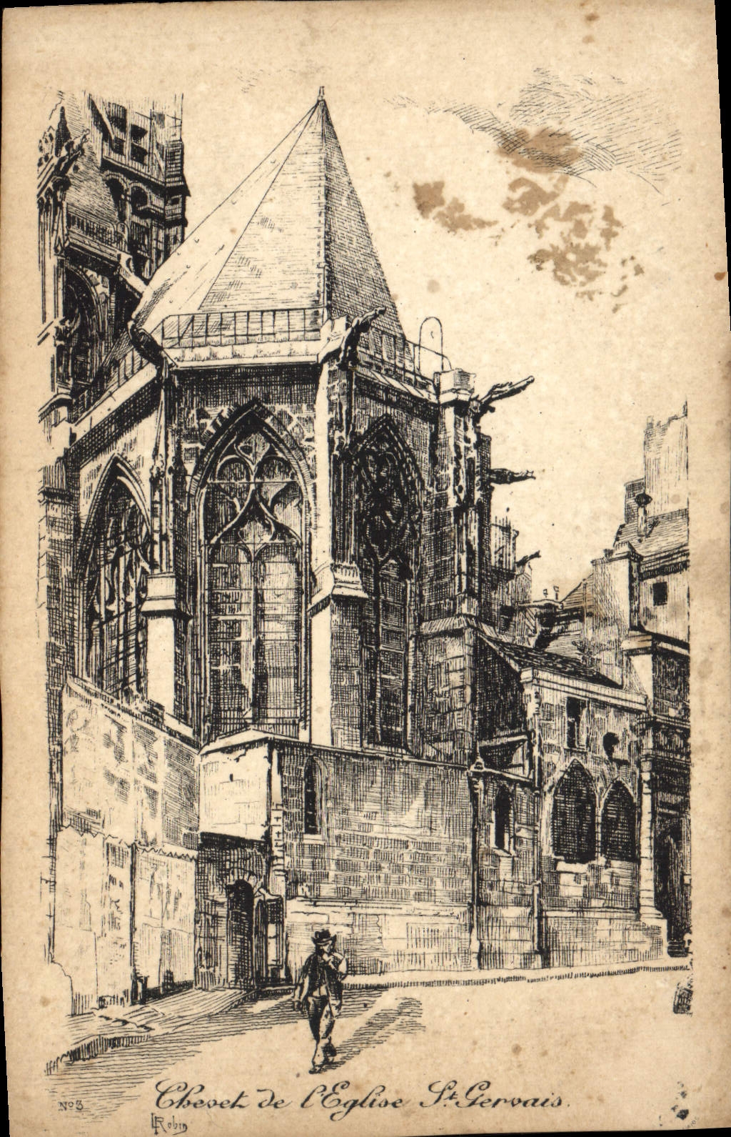 Cabecera de la POSTAL de la VENDIMIA del St Gervais de la iglesia