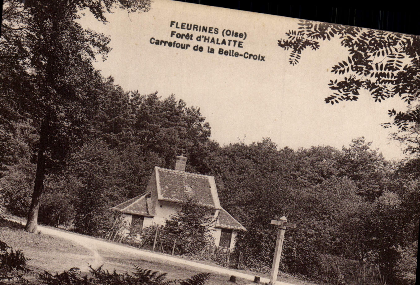 Taladro de Fleurines de la POSTAL de la VENDIMIA del camino de Halatte de Fleurines a la encrucijada de la cruz hermosa