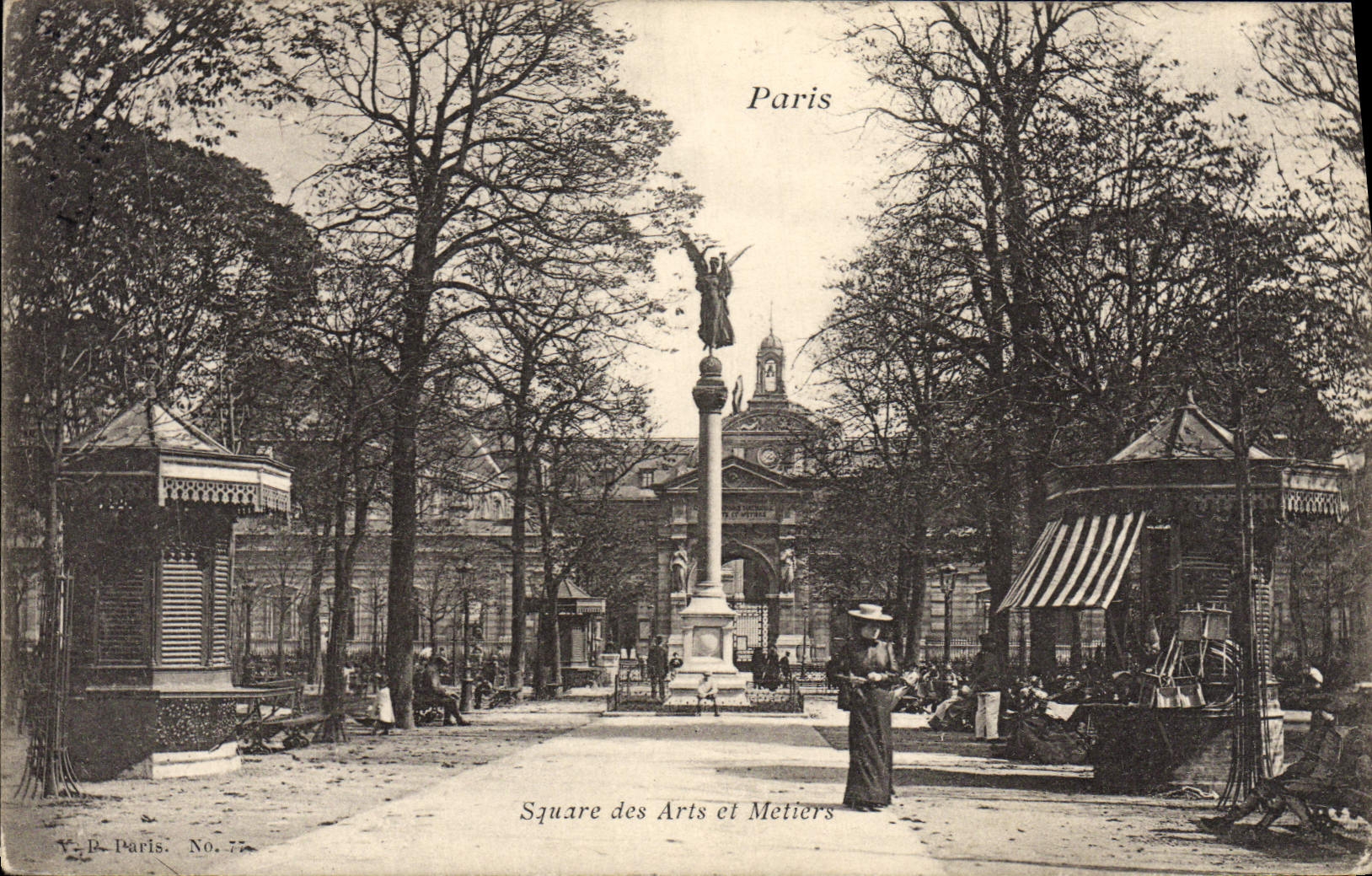 VINTAGE POSTCARD Paris Public garden of Arts and Trades