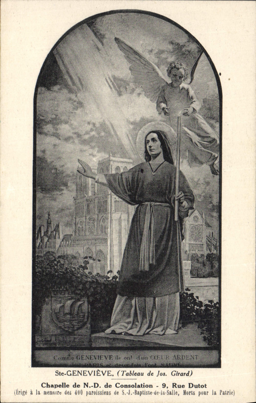 VINTAGE POSTCARD co. Genevieve Vault of Notre Dame Consolation Street Dutot Angel