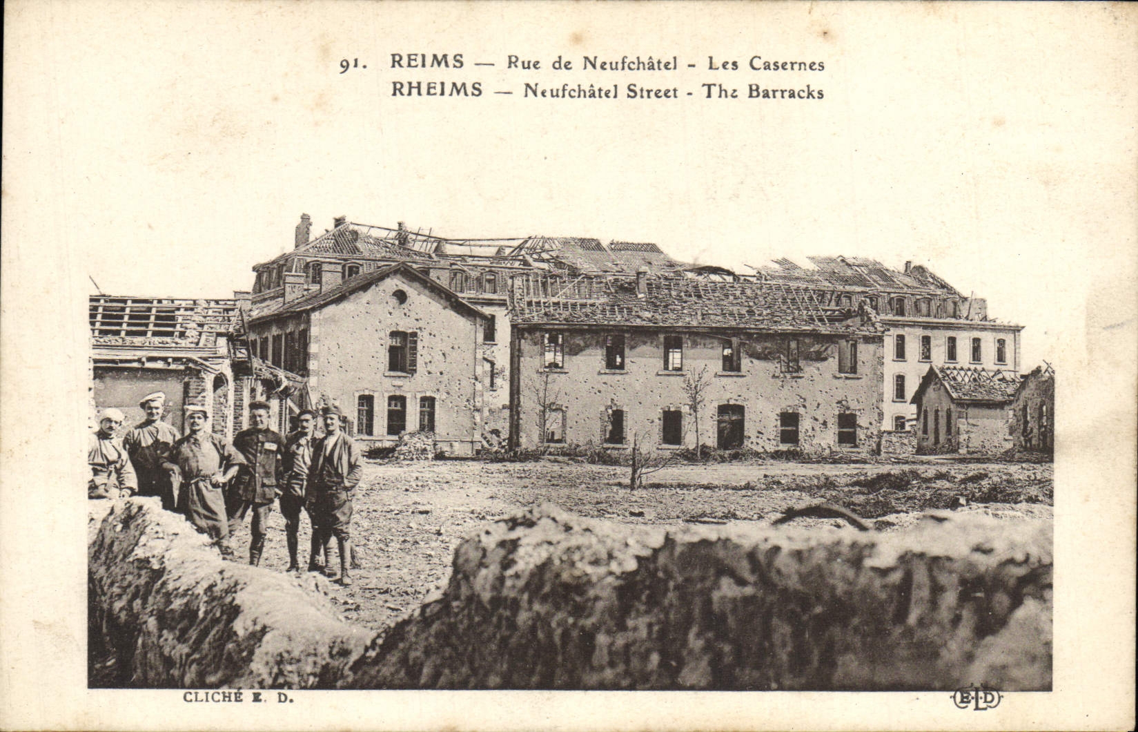 VINTAGE POSTCARD Rheims Street of Neufchatel the Militaria Barracks