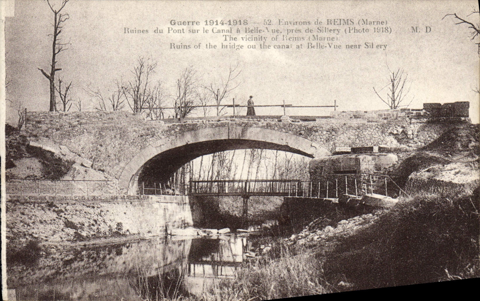 CPA Environs de Reims Ruines du Pont sur le Canal a Belle Vue pres de Sillery Militaria
