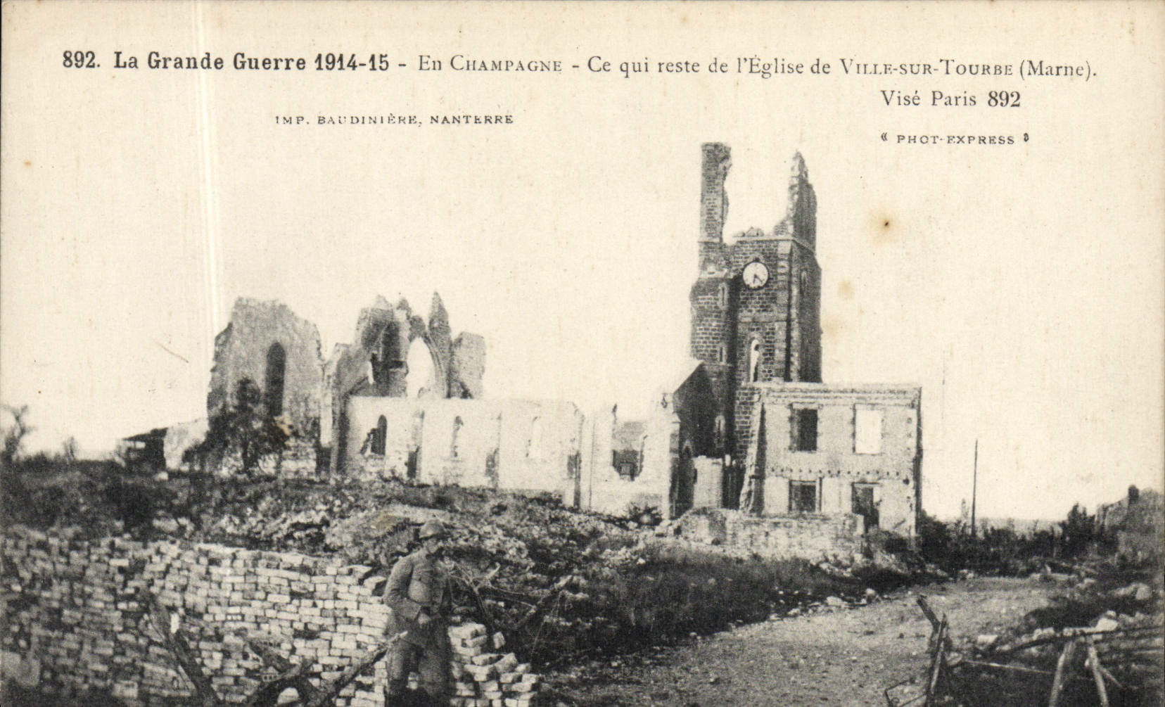 VINTAGE POSTCARD the Champagne Great War What Remains Church of City on Militaria Peat