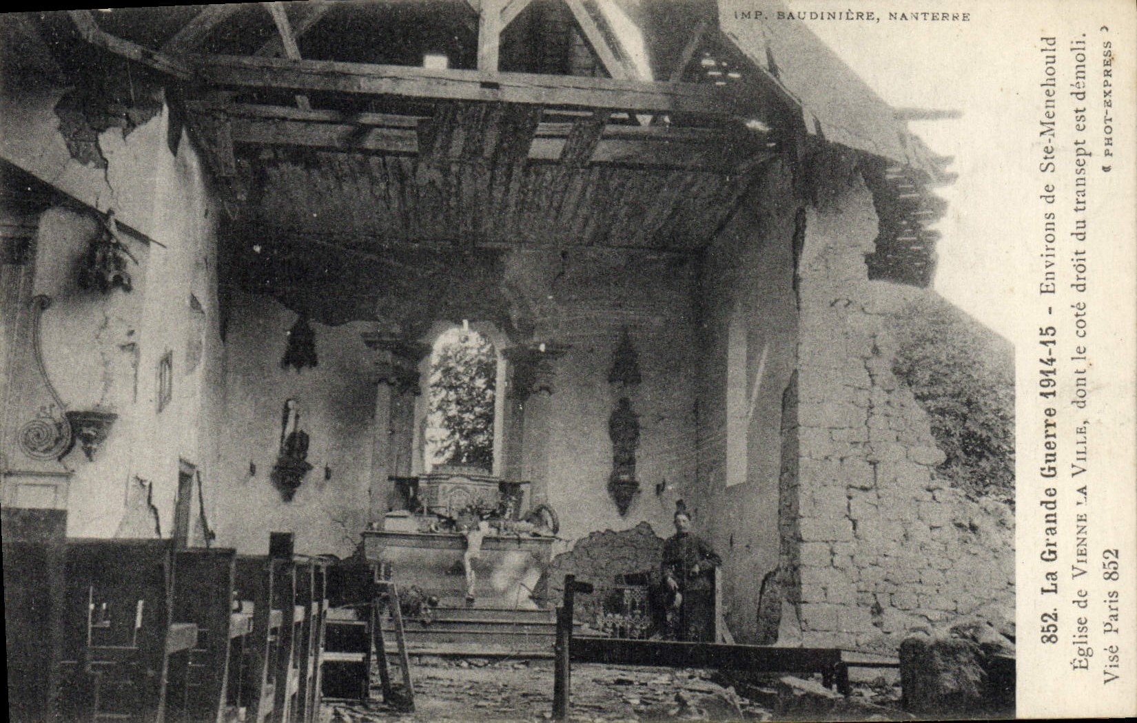 VINTAGE POSTCARD Surroundings of co. Menehould Church of Vienna the Militaria City