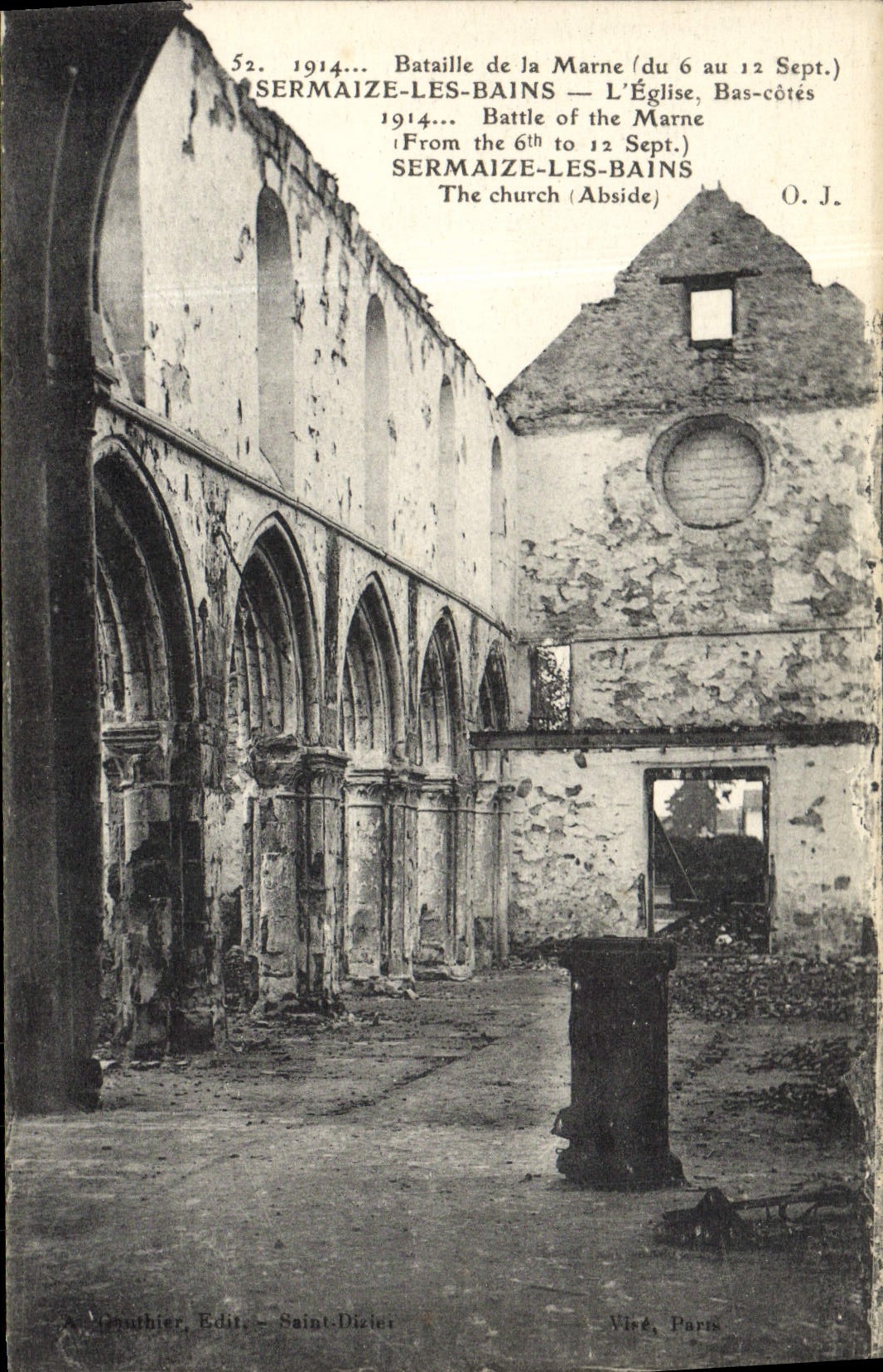 VINTAGE POSTCARD Sermaize Les Bains the Low Church Militaria Dimensions