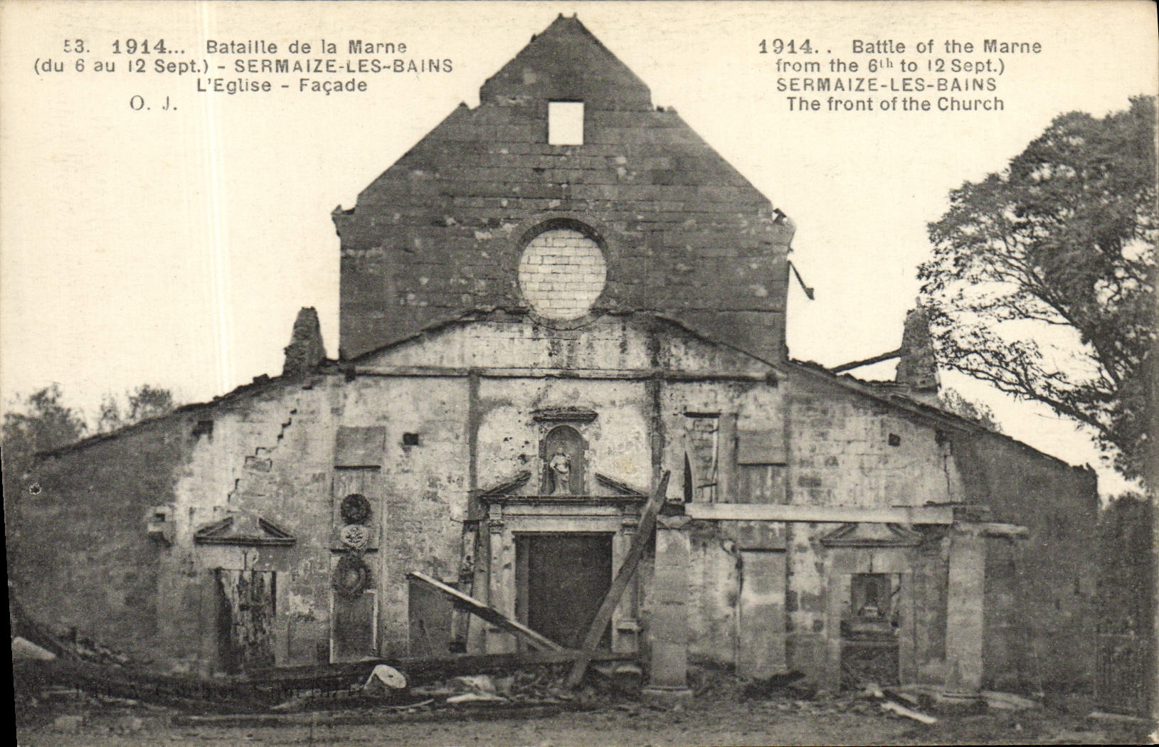 VINTAGE POSTCARD Sermaize Les Bains the Church Militaria Frontage