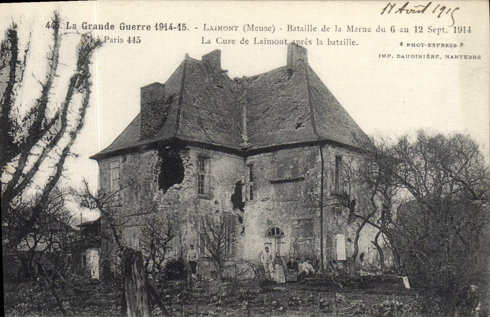 La POSTAL de la VENDIMIA la gran guerra Laimont Bataille del Marne lo limpia laimont después de la batalla de Militaria