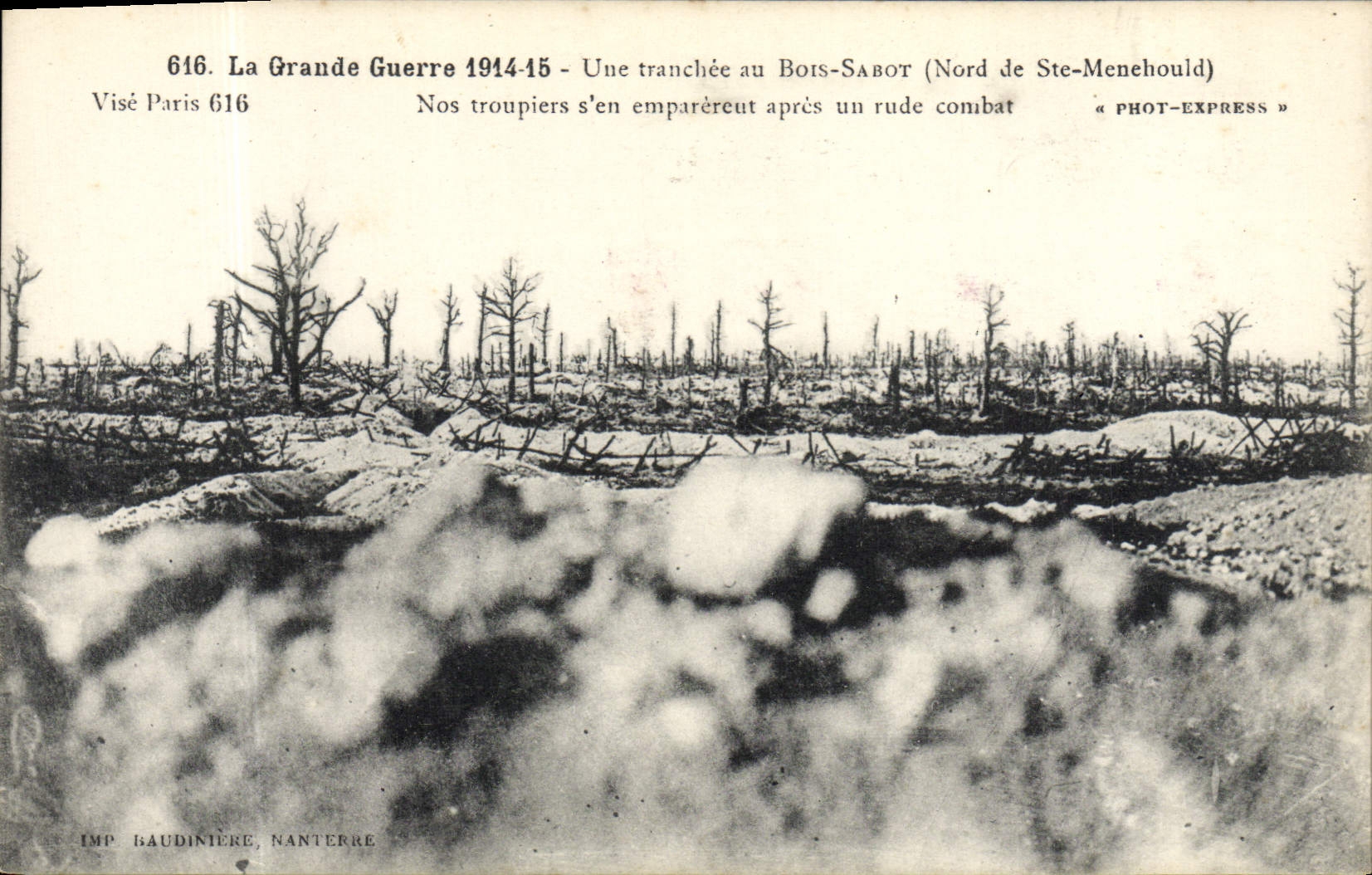 CPA Une tranchee au Bois Sabot Nord de Ste Menehould Militaria