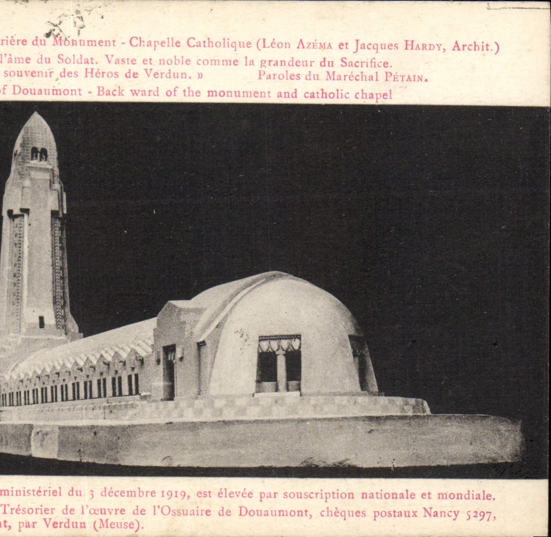 VINTAGE POSTCARD Ossuary and headlight of Douaumont Postpone catholic Chapelle monument