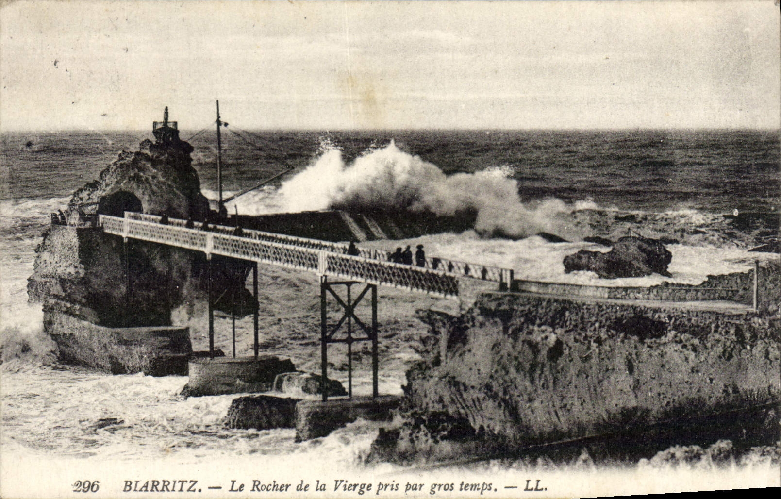 VINTAGE POSTCARD Biarritz the Rock of the Virgin Taken By heavy weather
