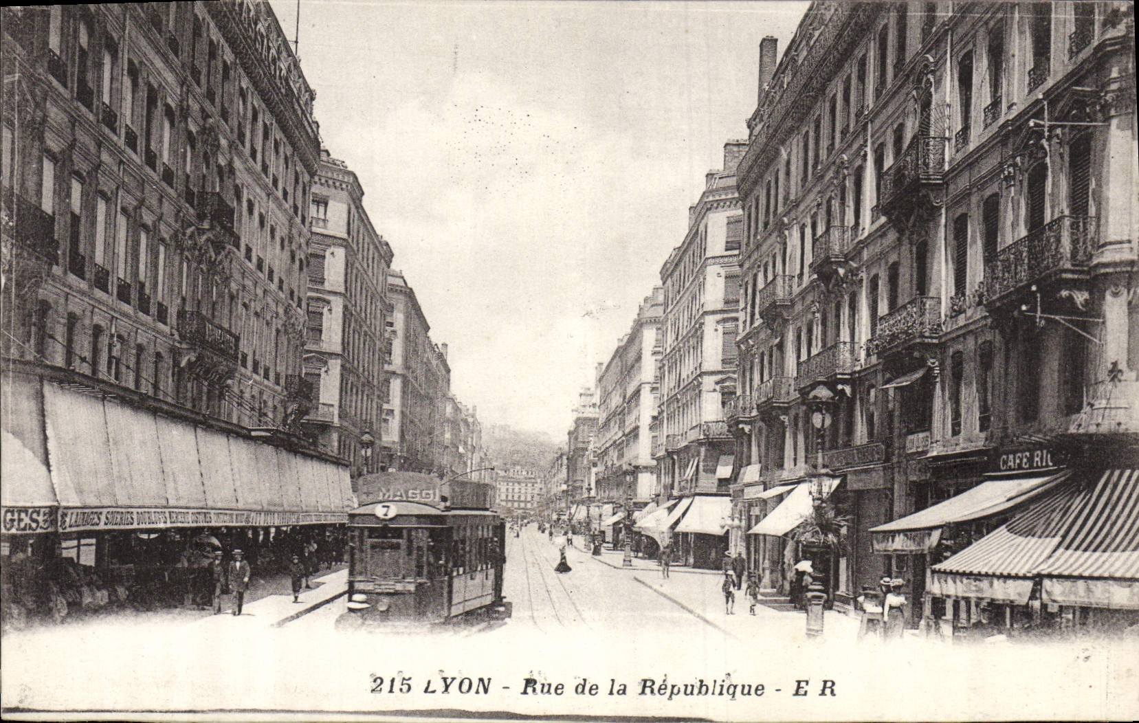 Calle de Lyon de la POSTAL de la VENDIMIA de la tranvía de la república