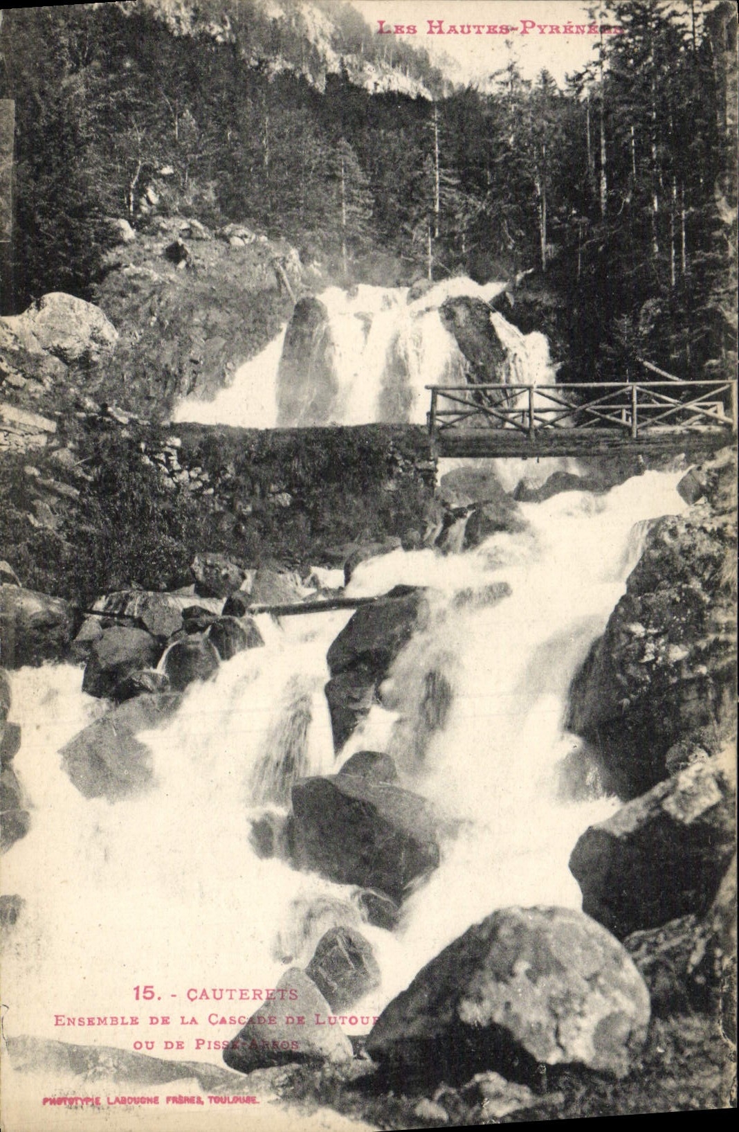 VINTAGE POSTCARD Cauterets Together of the cascade of Lutour or Arros Piss