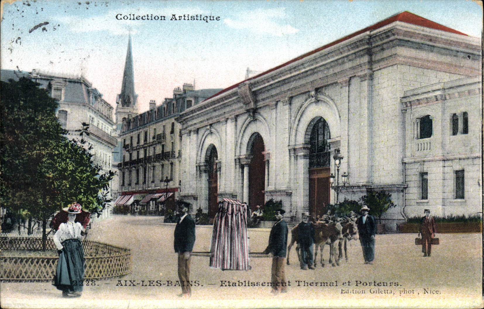 VINTAGE POSTCARD Aix Les Bains Hydropathic establishment and carrying Asses