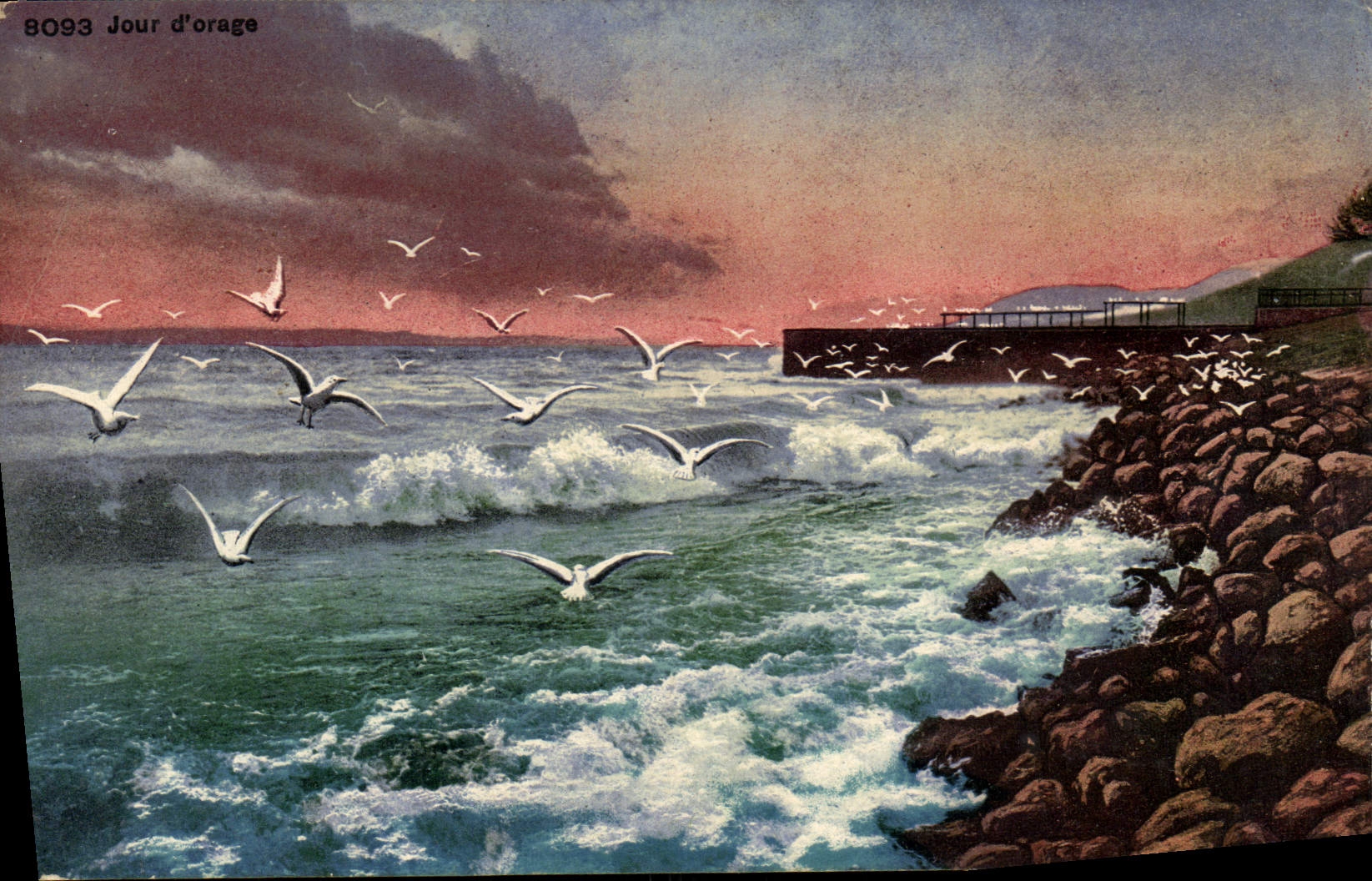VINTAGE POSTCARD Day of Storm Gulls