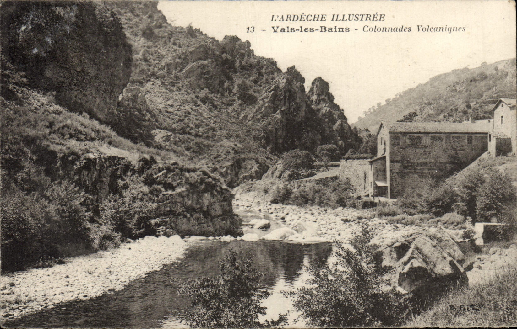 VINTAGE POSTCARD Illustrated Ardeche Valleys les Bains Volcanic Colonnades