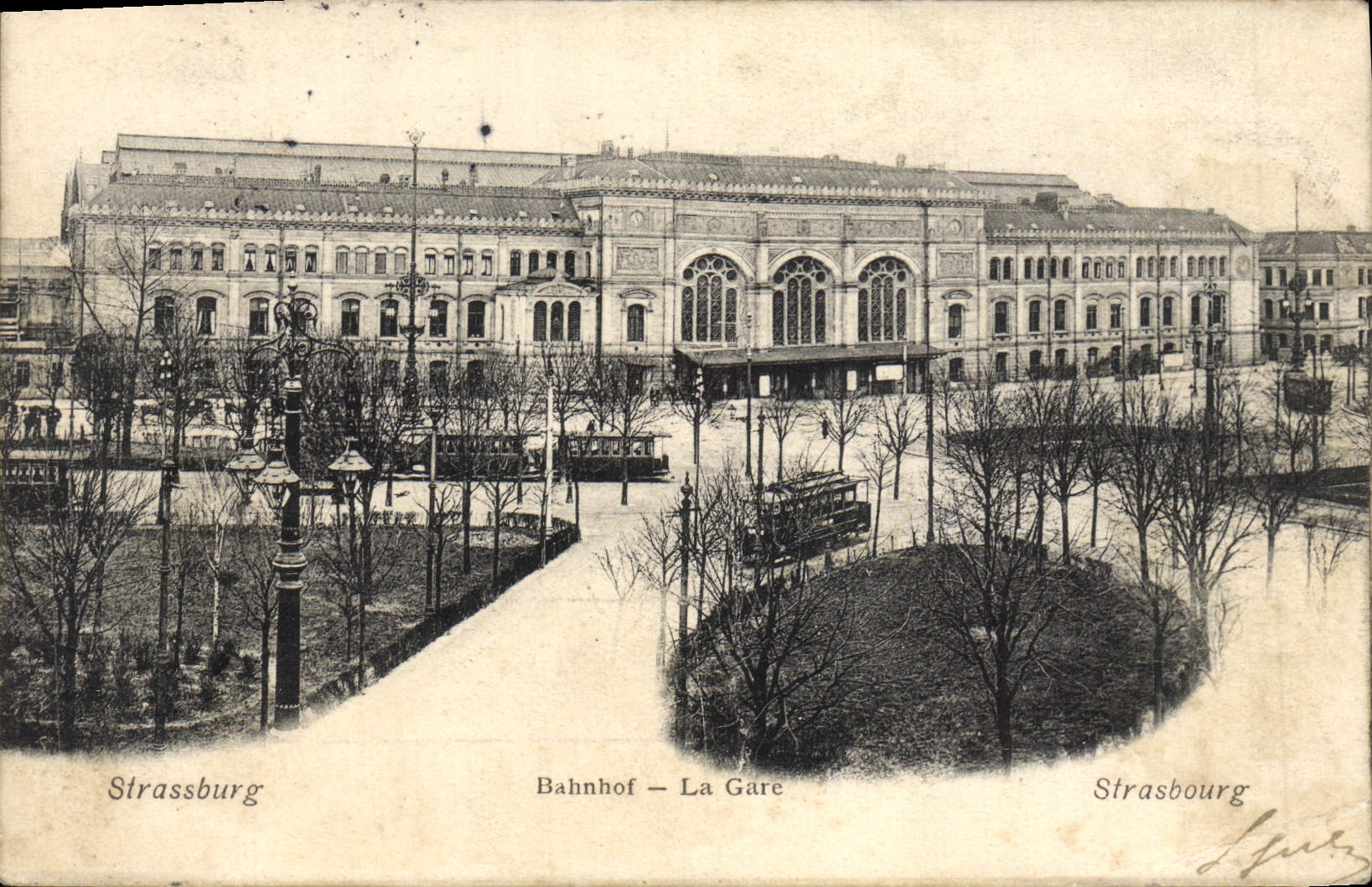 CPA Strassburg Bahnhof La Gare Tramway