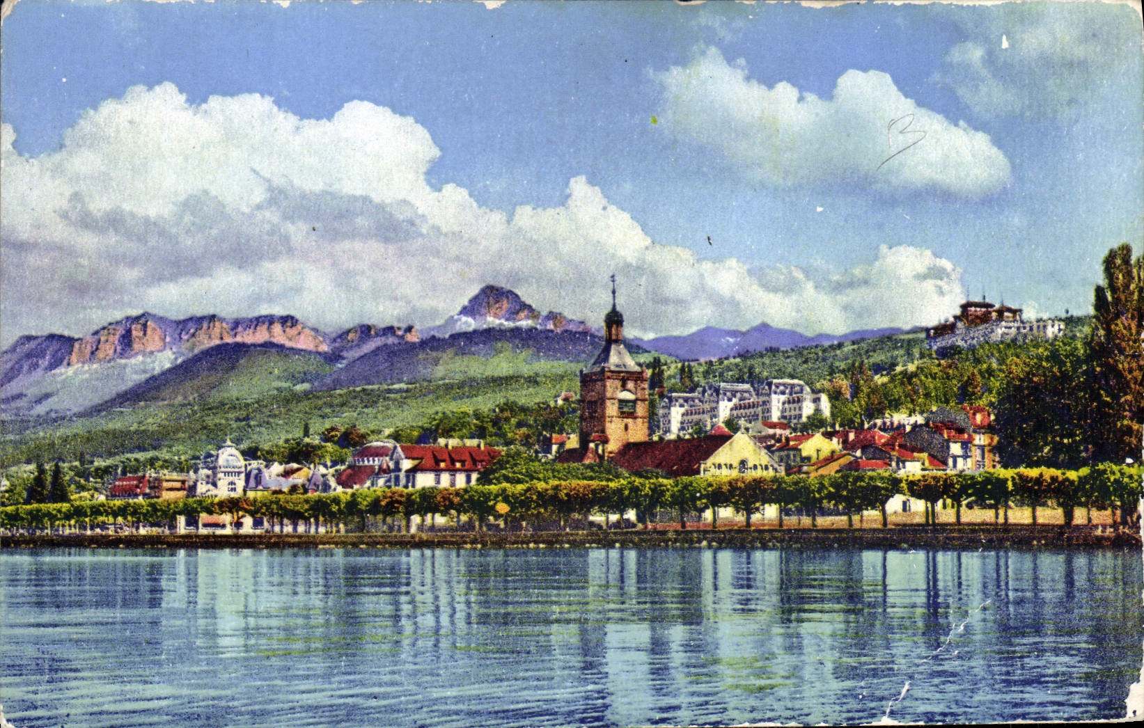VINTAGE POSTCARD Evian Les Bains and the Tooth D' Oche