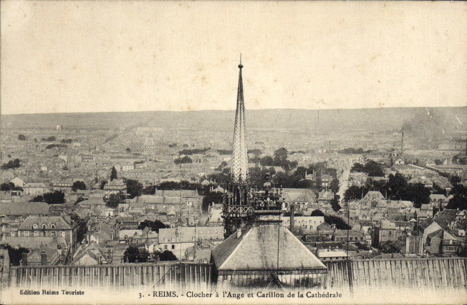 VINTAGE POSTCARD Rheims Bell-tower with the Angel and Chime of the Cathedral