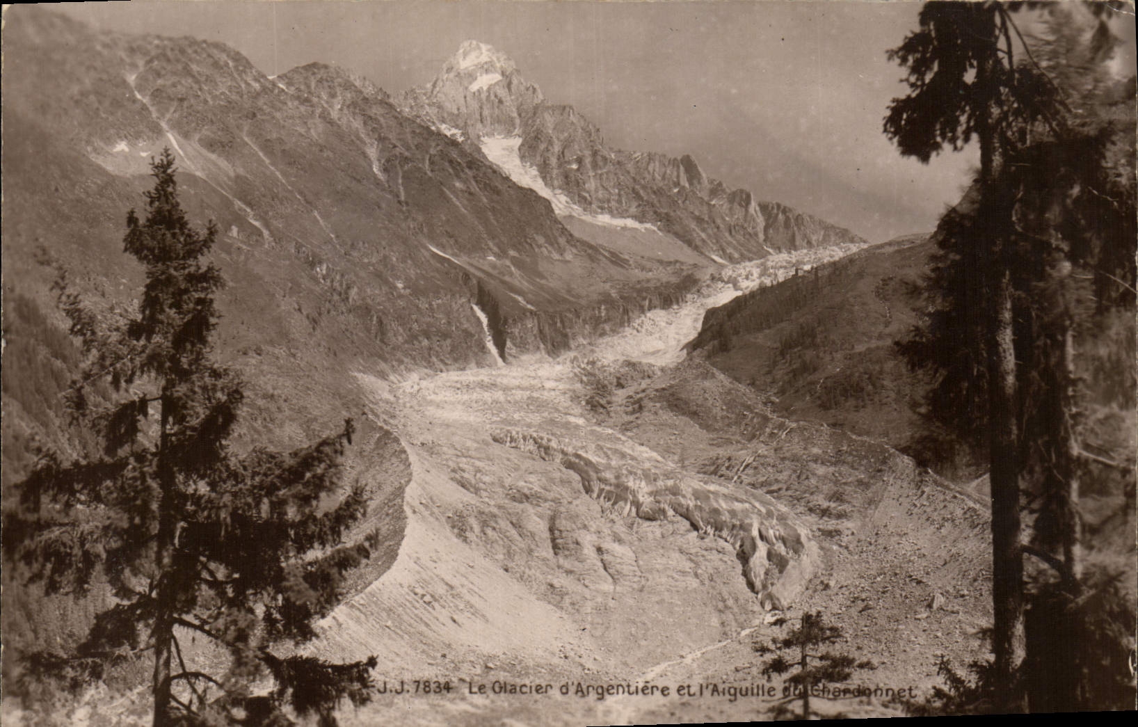POSTAL de la VENDIMIA el glaciar de Argentiere y la aguja del Colgar-poste