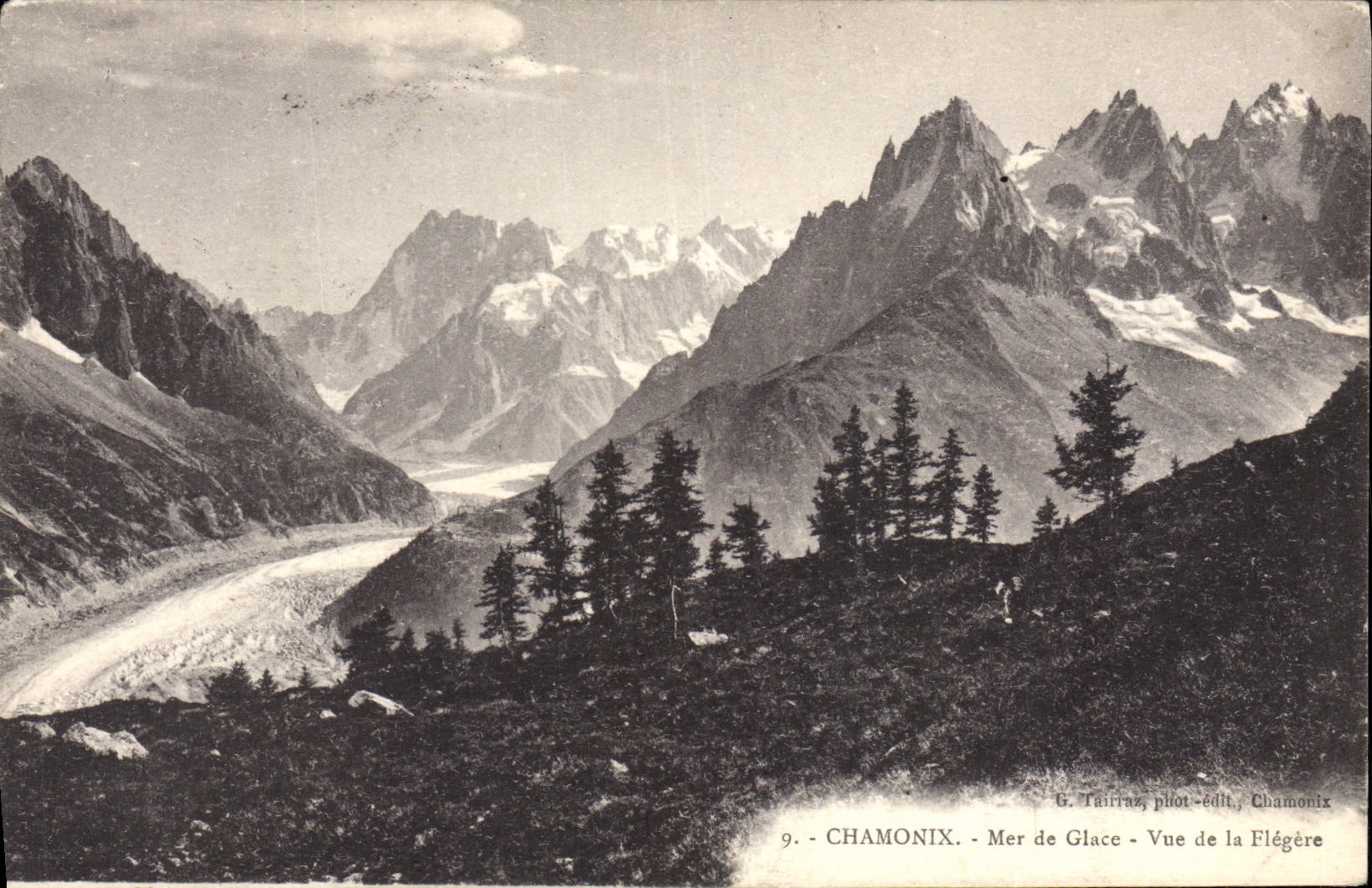 Mar de Chamonix de la POSTAL de la VENDIMIA del hielo visto de Fiegere