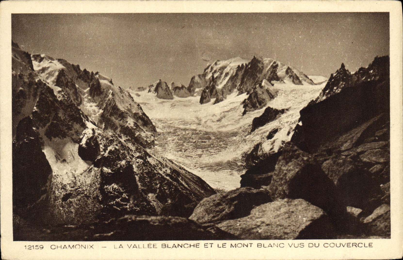 POSTAL Chamonix de la VENDIMIA el valle blanco y Mont Blanc vistos de la tapa