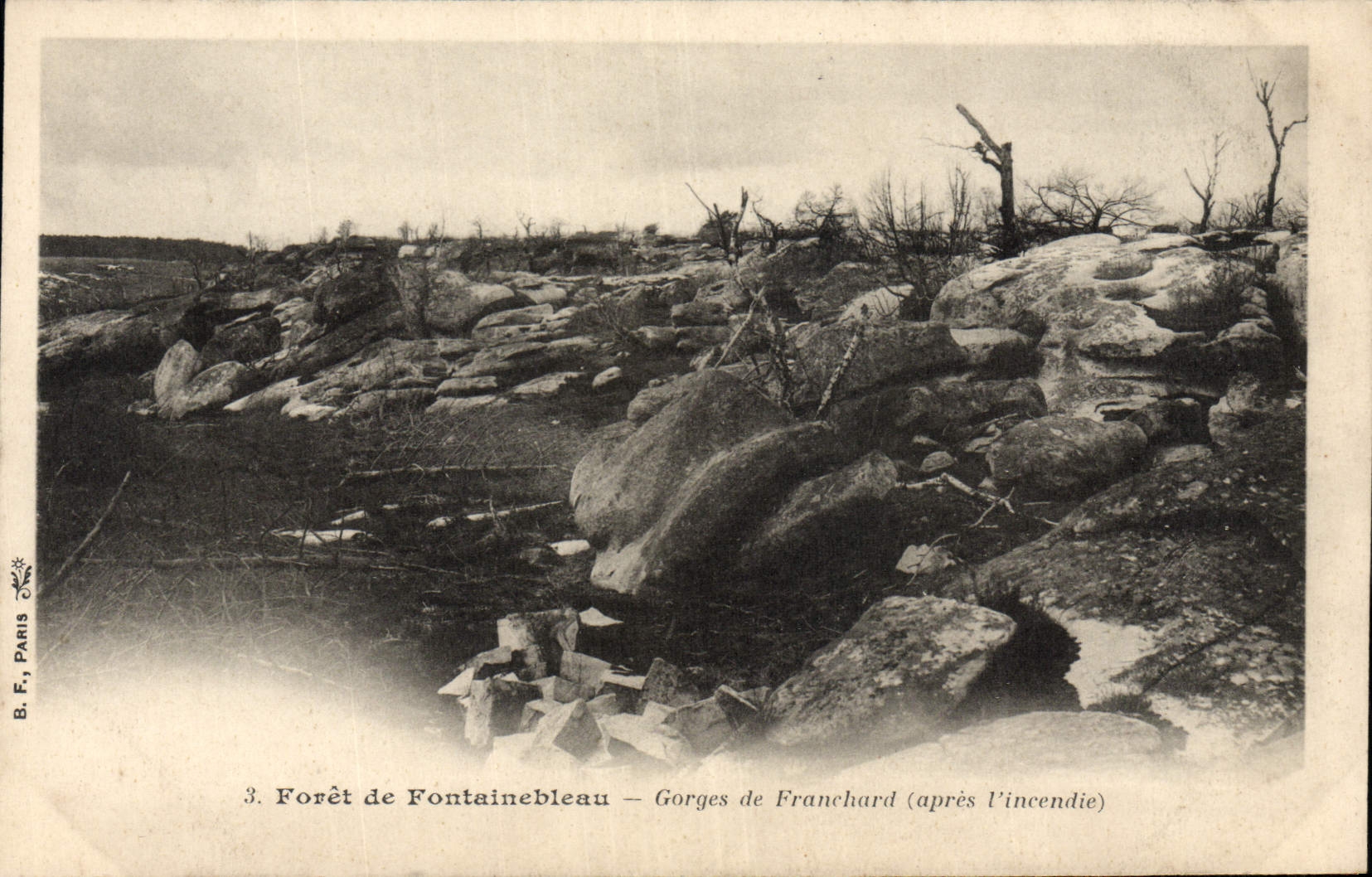 VINTAGE POSTCARD Drill of Fontainebleau Falls of Franchard after the fire