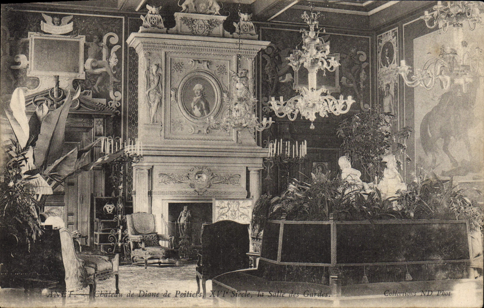 Castillo de Anet de la POSTAL de la VENDIMIA de Diane de Poitiers el cuarto de los protectores