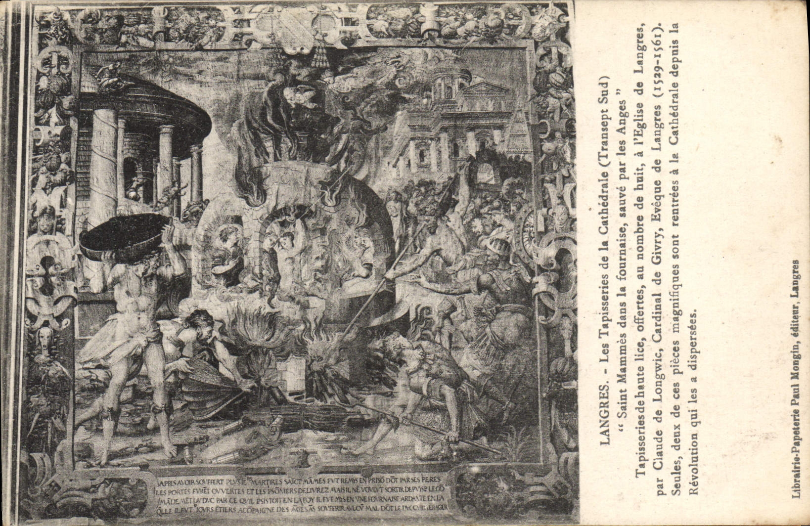 VINTAGE POSTCARD Langres the Tapestries Of the Cathedral Mames Saint in the furnace saves by the angels