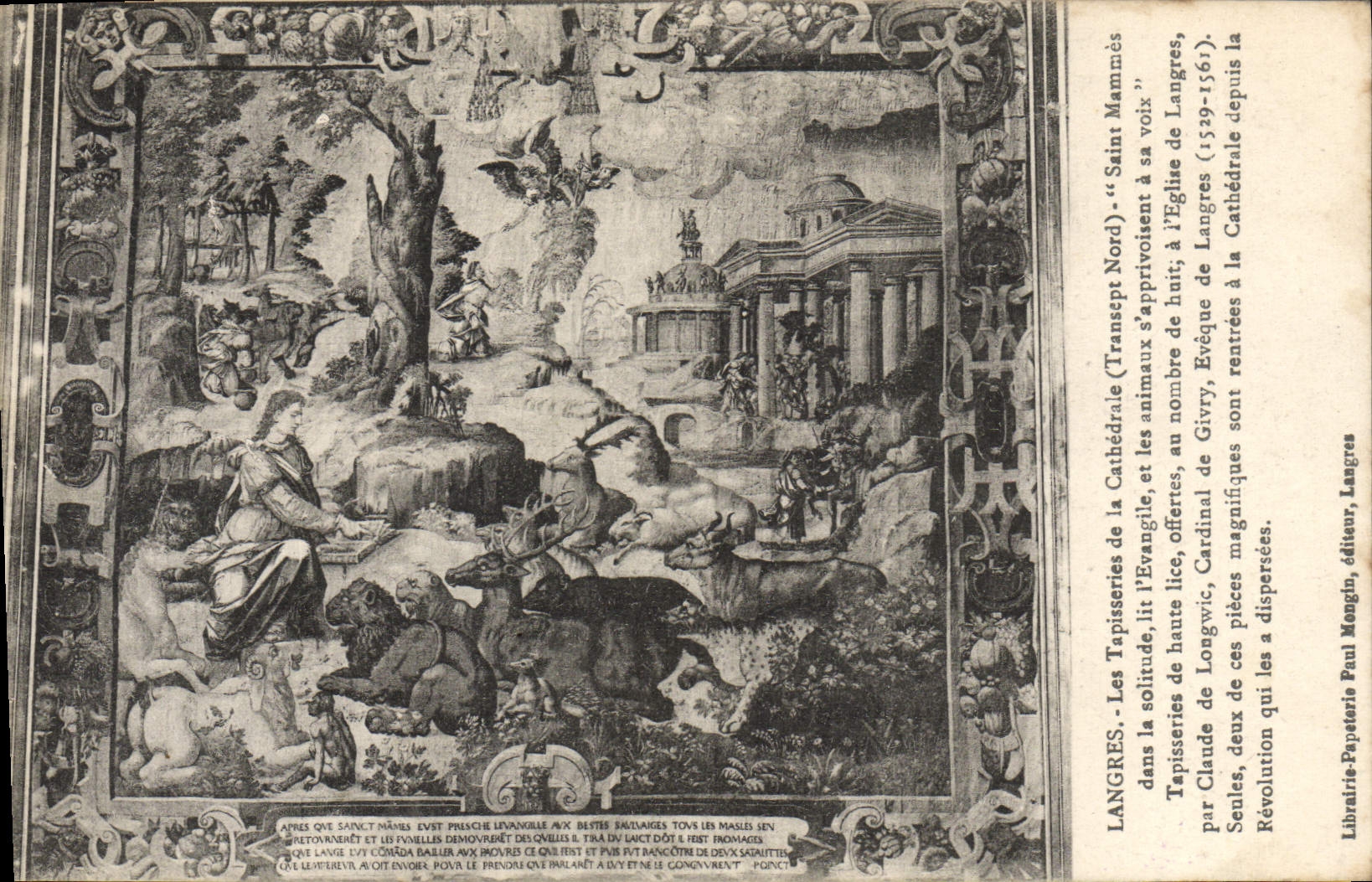 VINTAGE POSTCARD Langres the Tapestries Of the Cathedral Mammes Saint in loneliness reads the Gospel