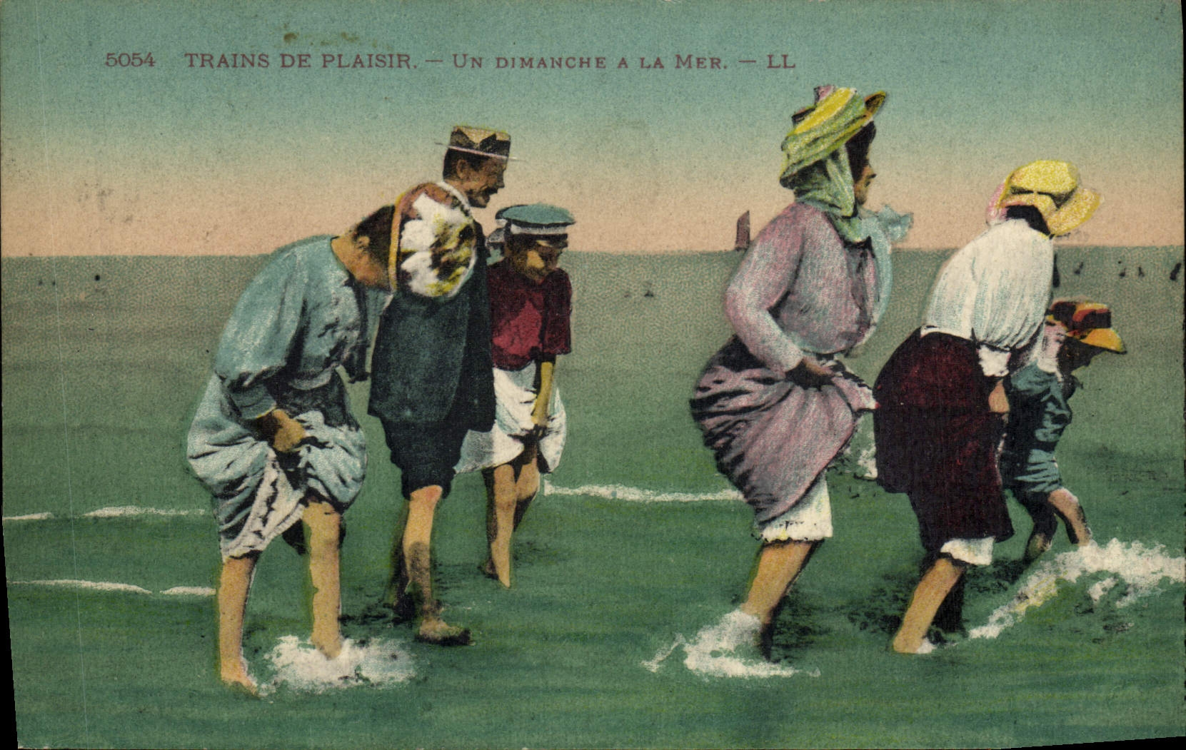 VINTAGE POSTCARD Excursion trains One Sunday To the Sea Folklore Women