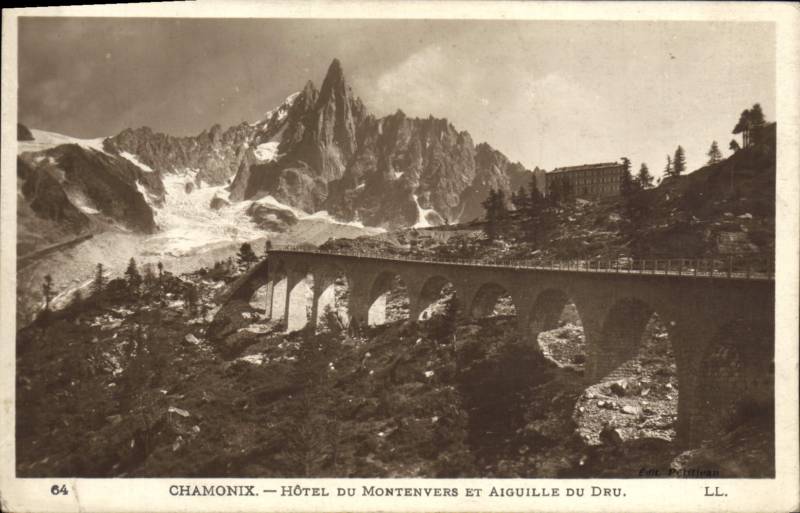 Hotel de Chamonix de la POSTAL de la VENDIMIA de Montenvers y de Aiguille grueso