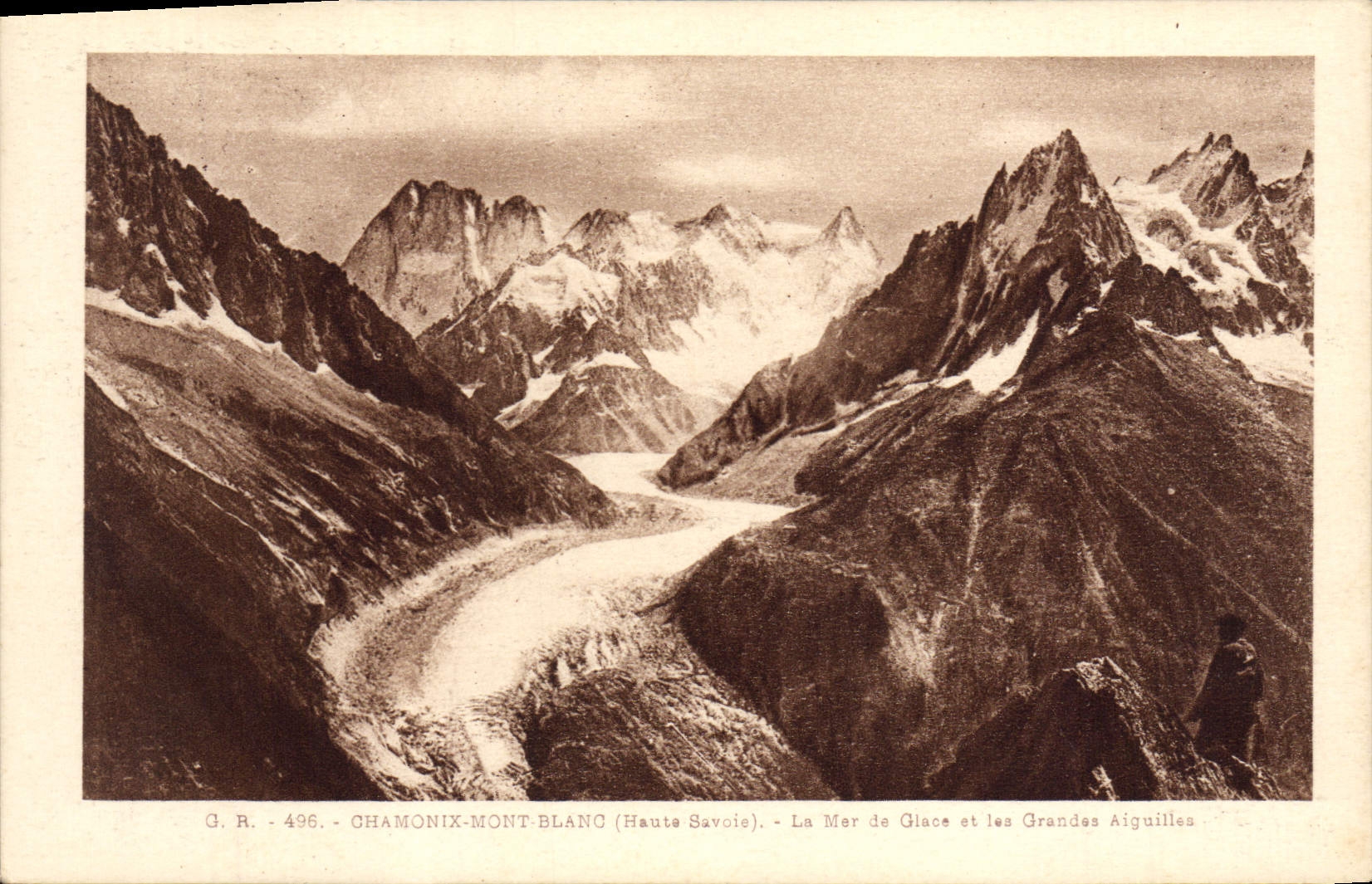 Mar de Chamonix Mont Blanc de la POSTAL de la VENDIMIA del hielo y de las agujas grandes