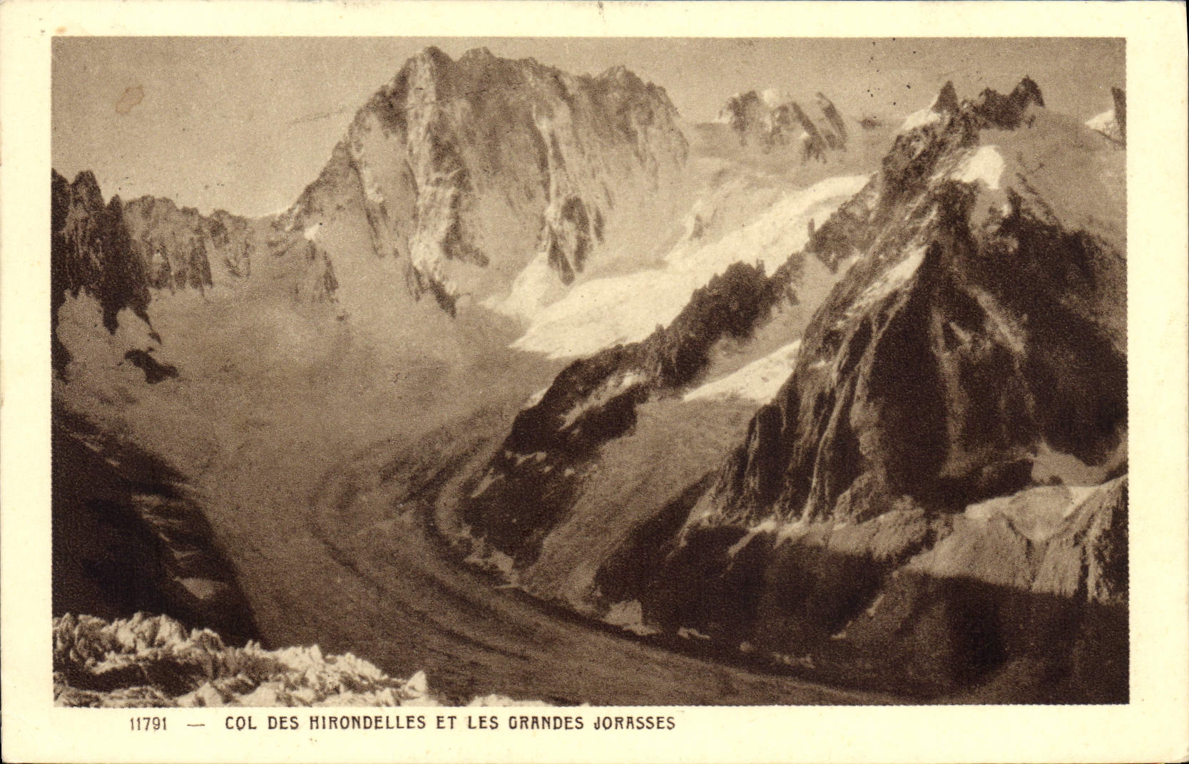 Collar de la POSTAL de la VENDIMIA de Mirondelles y de Orandes Jorasses