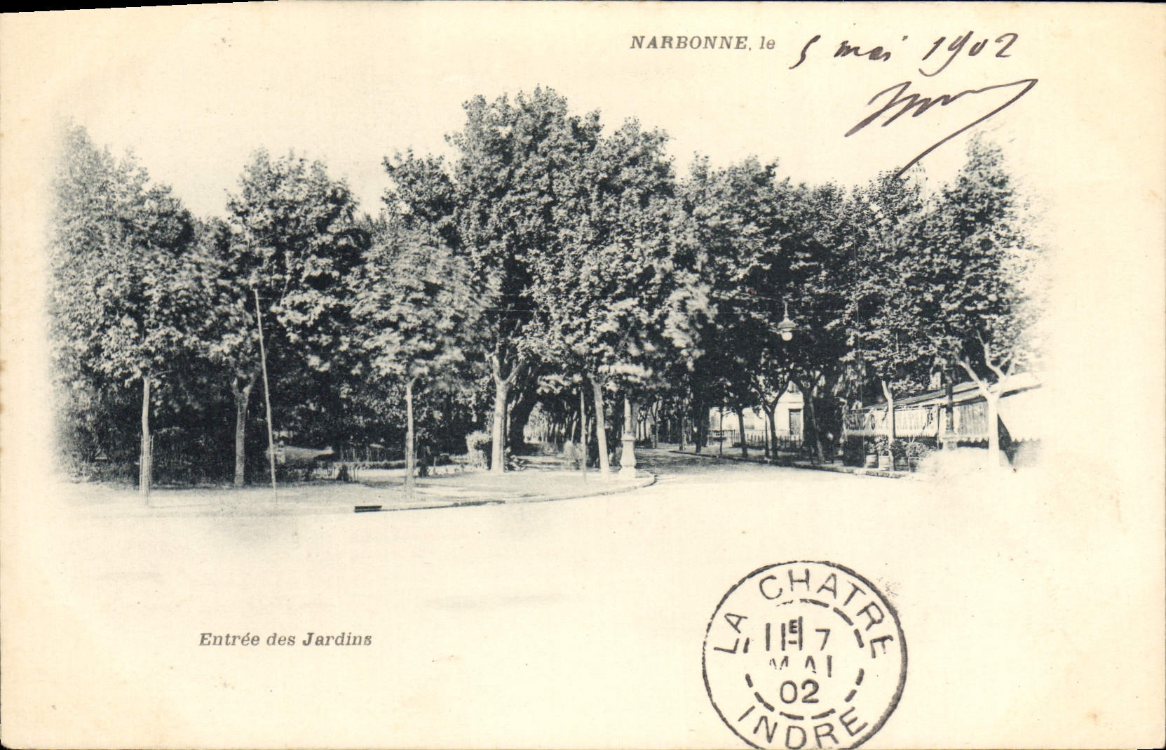 POSTAL Narbonne de la VENDIMIA entrado de los jardines