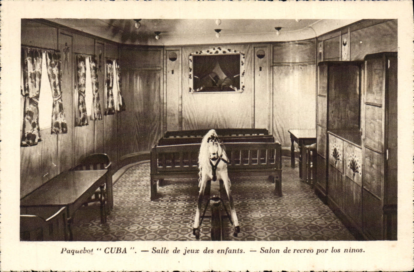 VINTAGE POSTCARD Steamer Cuba Gaming room of the children Horse