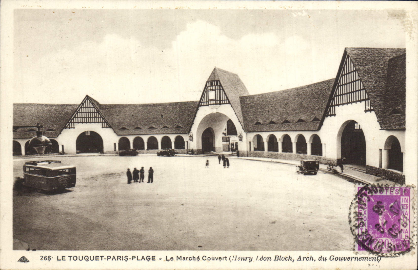 Mercado de la playa de las apuestas de Touquet de la POSTAL de la VENDIMIA cubierto